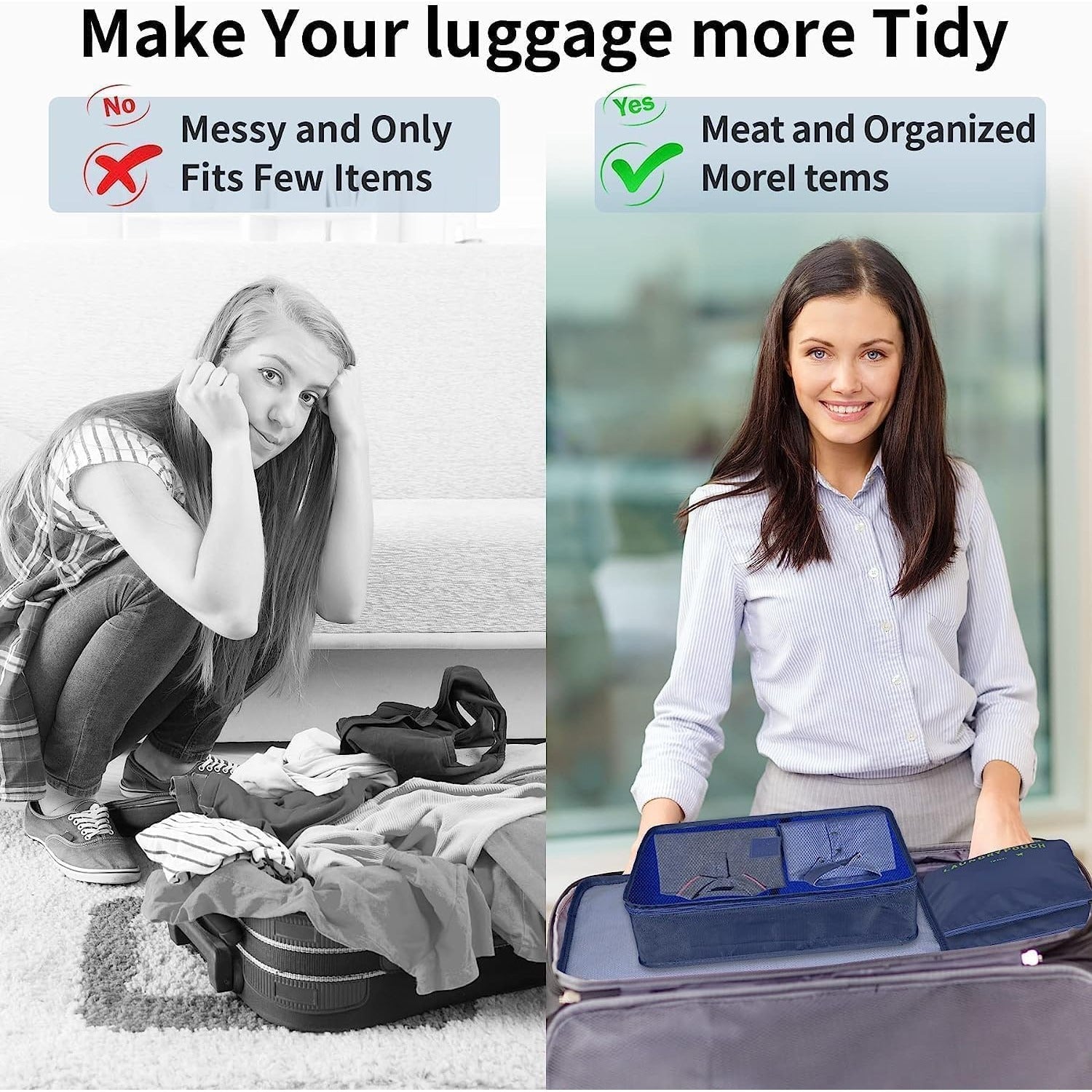 Lazer 6 in 1 Travel Packing Cubes Set – Polyester Luggage Organizer Bags with Laundry Bag, Undergarment Pouch & Clothes Storage for Suitcase (Dark Blue)