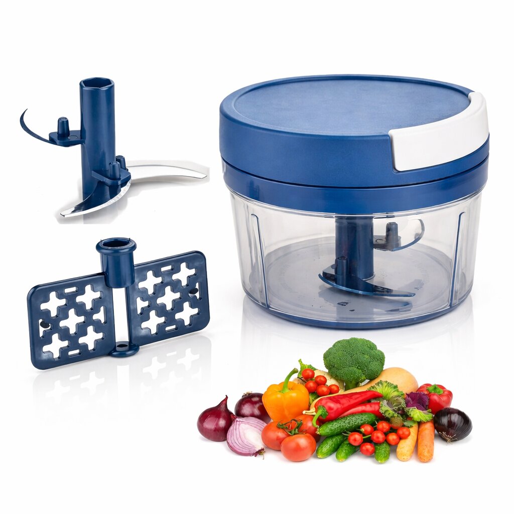Lazer 650ml Manual Handy Chopper with 3 Stainless Steel Blades | Multipurpose Vegetable & Fruit Cutter for Kitchen (Blue)