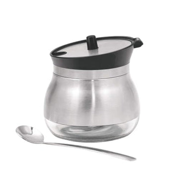 Lazer Glass & Stainless Steel Storage Jar with Spoon, 270 ml | Airtight Wide Mouth Container for Ghee, Sugar, Oil & Pickle | Kitchen Storage