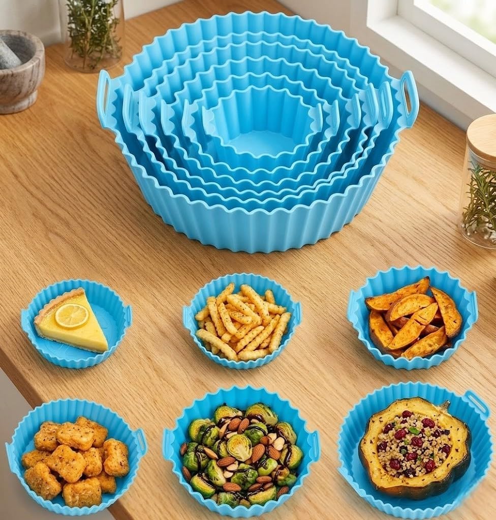Lazer Air Fryer Silicone Basket Liners Set of 6 | Reusable Non-Stick Baking Mats | Heat Resistant Flexible Tray for Air Fryer Oven | Easy Clean Cooking Accessories Kitchen Essentials
