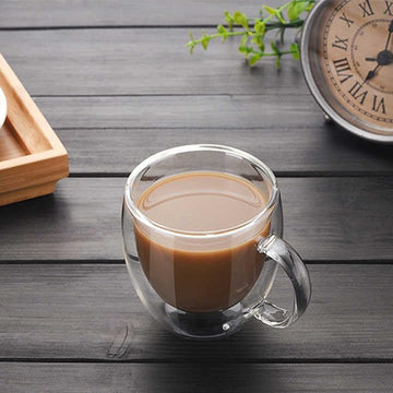 Lazer Double Wall Glass Tea-Coffee Cup 80 ML, Borosilicate Insulated Small Mug, Extra Wide Fancy Design for Tea & Coffee