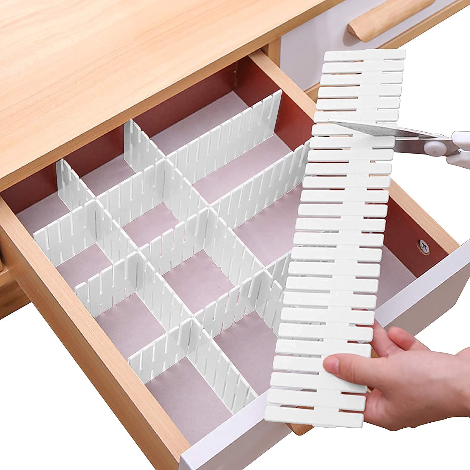 Lazer 8 Adjustable Strips Interlocking Self Assembly Plastic Drawer Divider Storage Organizer - Grid Closet Partition Strips for Home, Office, Wardrobe, Cabinet (Pack of 8)