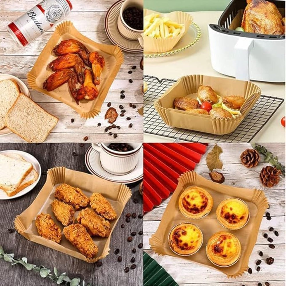 Lazer 100 PCS Air Fryer Paper Liners, Disposable Oil-Proof Parchment Paper for Air Fryer, Microwave, Baking, Roasting & Cooking – Square 10 Inch
