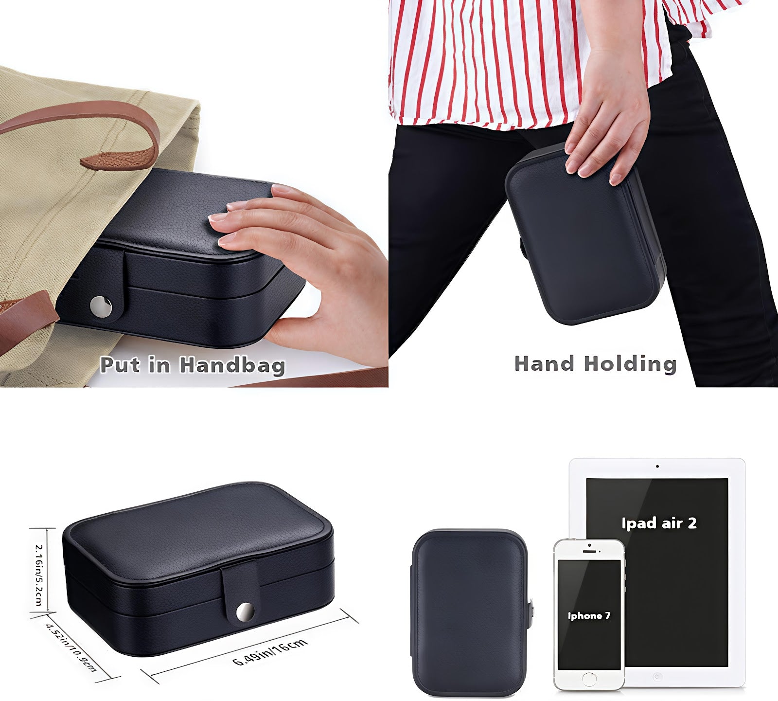 Lazer Jewellery Organiser PU Leather Zipper Portable Storage Box Case with Dividers Container for Rings, Earrings, Necklace Home Organizer