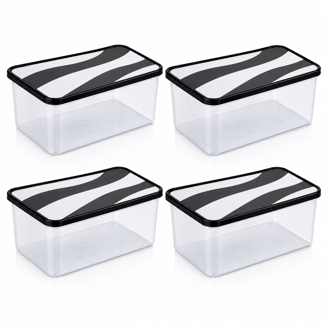 Lazer 2000 ML Fridge Storage Container Set of 4 with Lid | BPA-Free Plastic Food Storage Boxes for Rice, Pasta, Pulses, Cereals, Fruits, Vegetables & Meal Prep | Kitchen Organizer Containers, Black