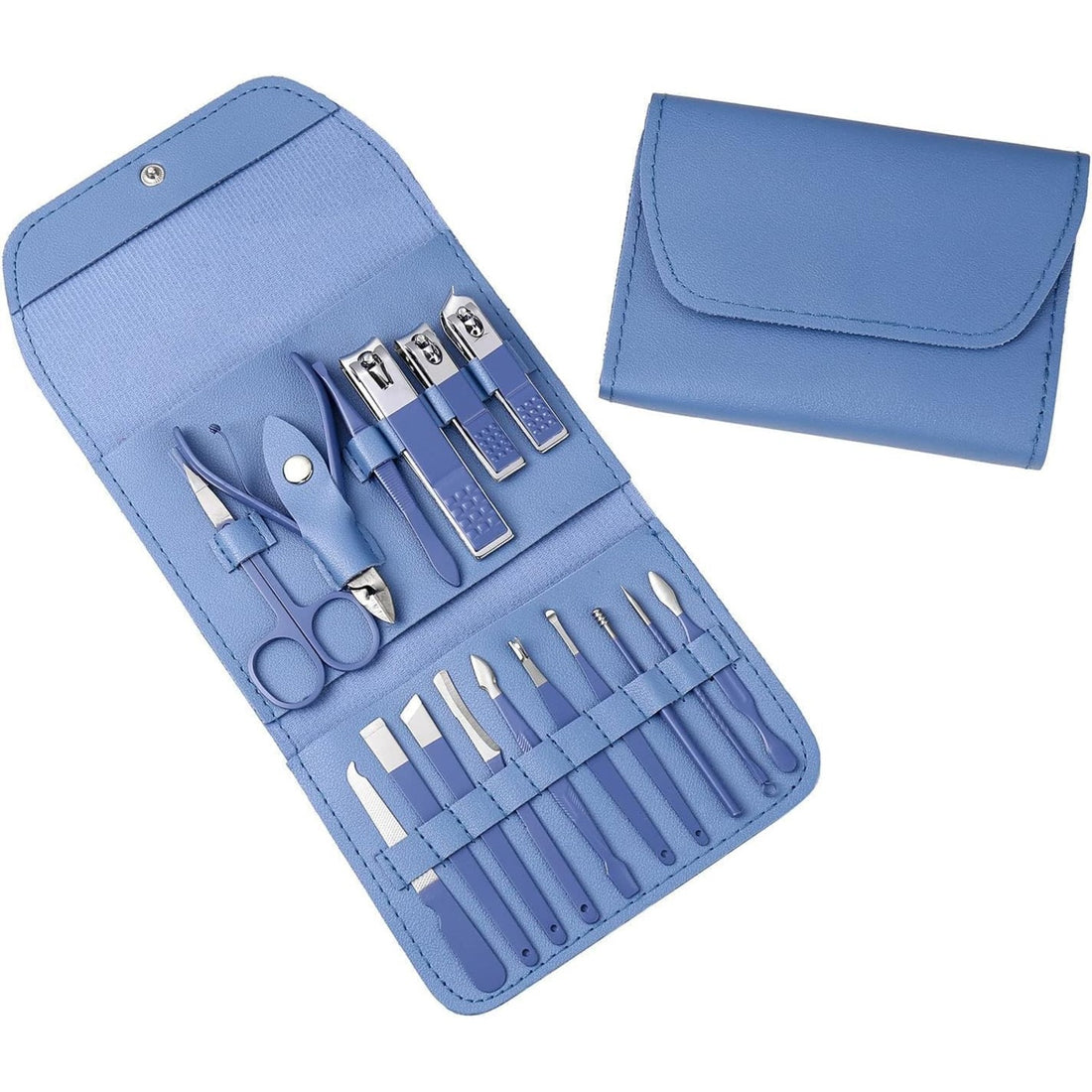 Lazer 16-in-1 Manicure & Pedicure Set, Stainless Steel Nail Grooming Kit with Clippers, Cuticle Tools & Travel Case – For Men & Women (Blue)