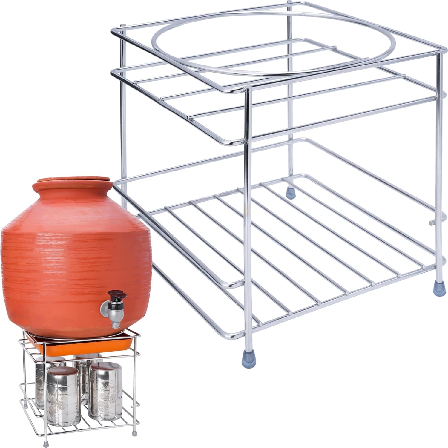 Lazer Round Surface Matka Stand for Water Pot | Pot Stand for kitchen utensils | Steel Matka Stand for Kitchen | Water Pot Stand for Kitchen| 8 X 8 X 7.5 Inch