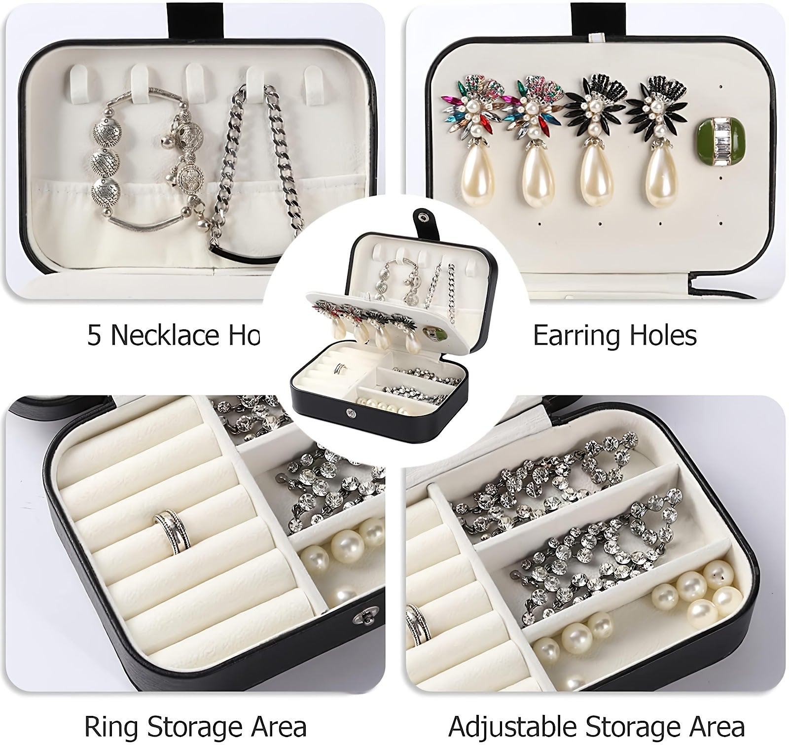Lazer Jewellery Organiser PU Leather Zipper Portable Storage Box Case with Dividers Container for Rings, Earrings, Necklace Home Organizer