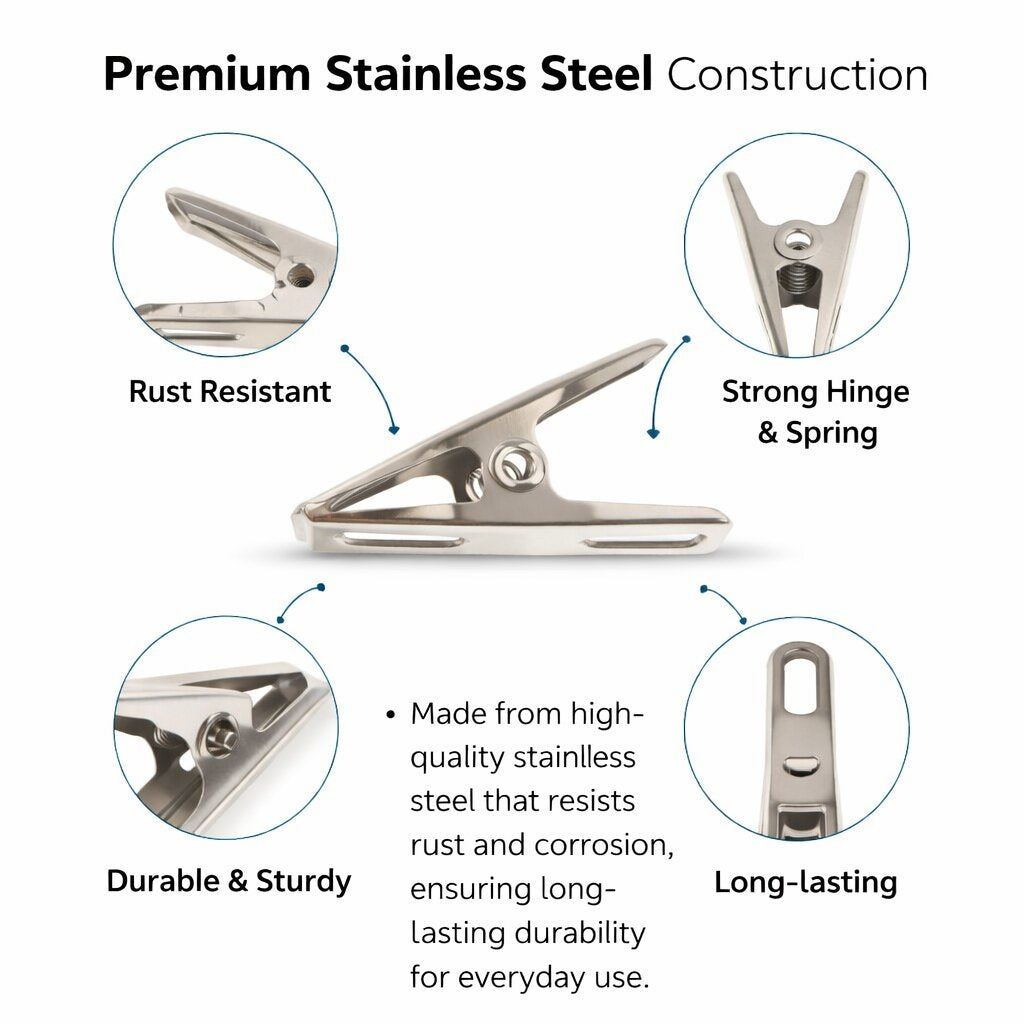 Lazer 16 Pack Stainless Steel Clothespins – Durable 1.5" Utility Clips for Clothesline, Laundry, Craft Projects, Photo Clips & Home Organization