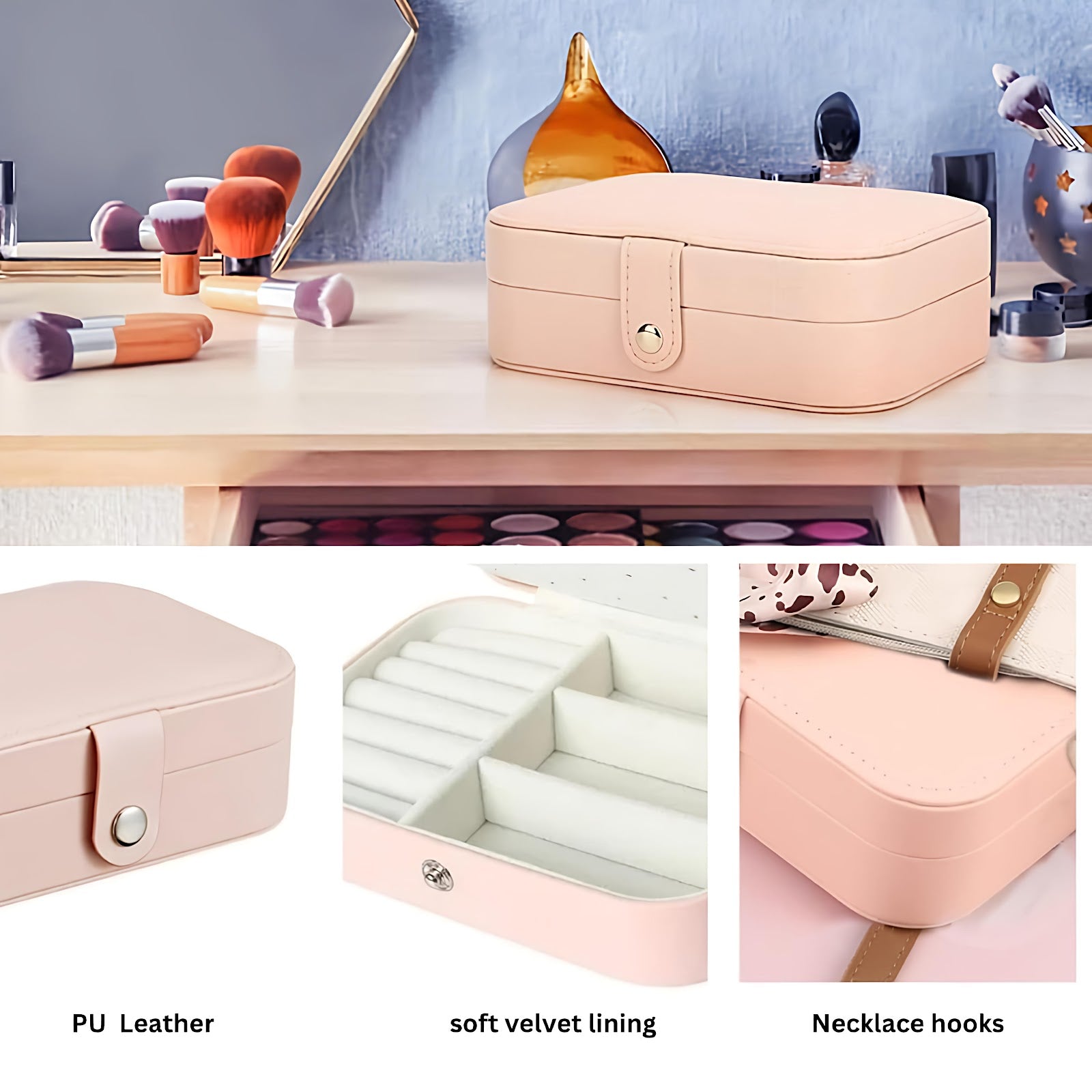 Lazer Jewellery Organiser PU Leather Zipper Portable Storage Box Case with Dividers Container for Rings, Earrings, Necklace Home Organizer