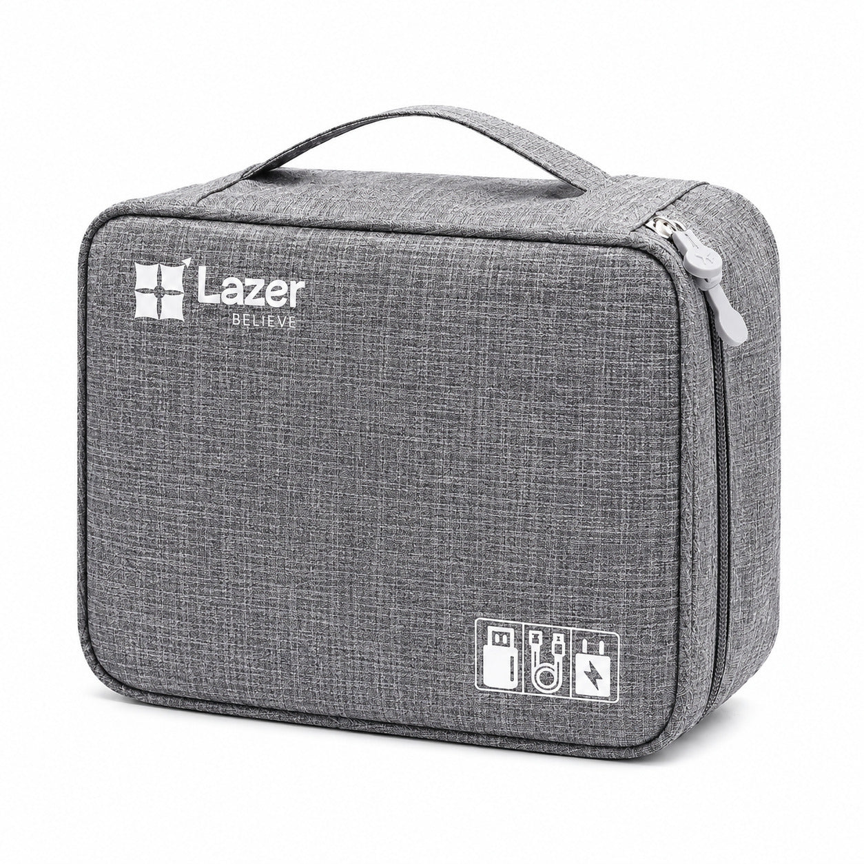 Lazer Polyester Electronics Accessories Organizer Bag, Universal Carry Travel Gadget Bag For Cables, Plug And More, Perfect Size Fits For Pad Phone Charger Hard Disk - Grey