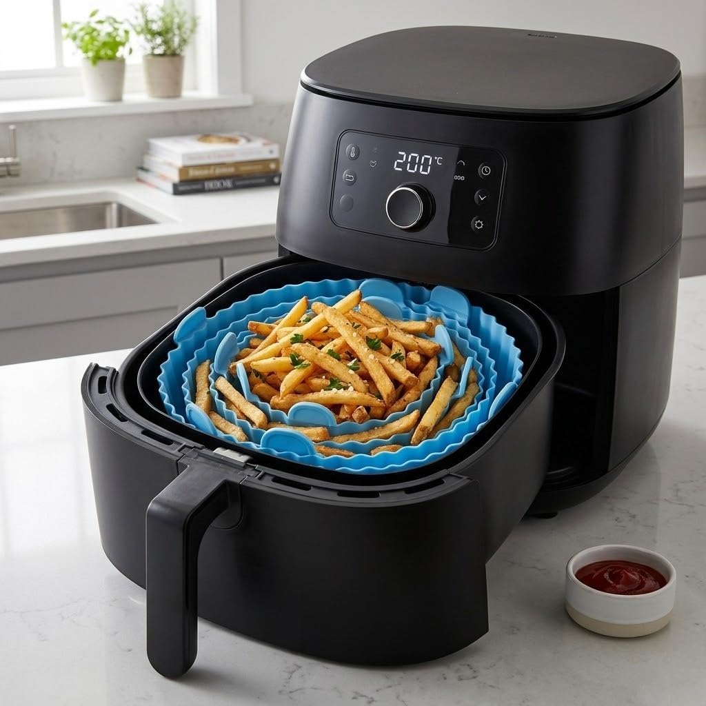 Lazer Air Fryer Silicone Basket Liners Set of 6 | Reusable Non-Stick Baking Mats | Heat Resistant Flexible Tray for Air Fryer Oven | Easy Clean Cooking Accessories Kitchen Essentials
