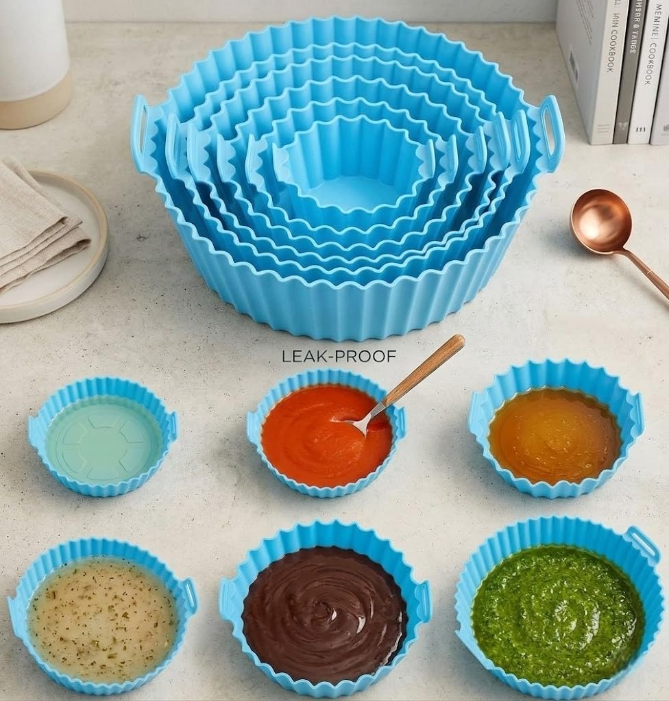 Lazer Air Fryer Silicone Basket Liners Set of 6 | Reusable Non-Stick Baking Mats | Heat Resistant Flexible Tray for Air Fryer Oven | Easy Clean Cooking Accessories Kitchen Essentials