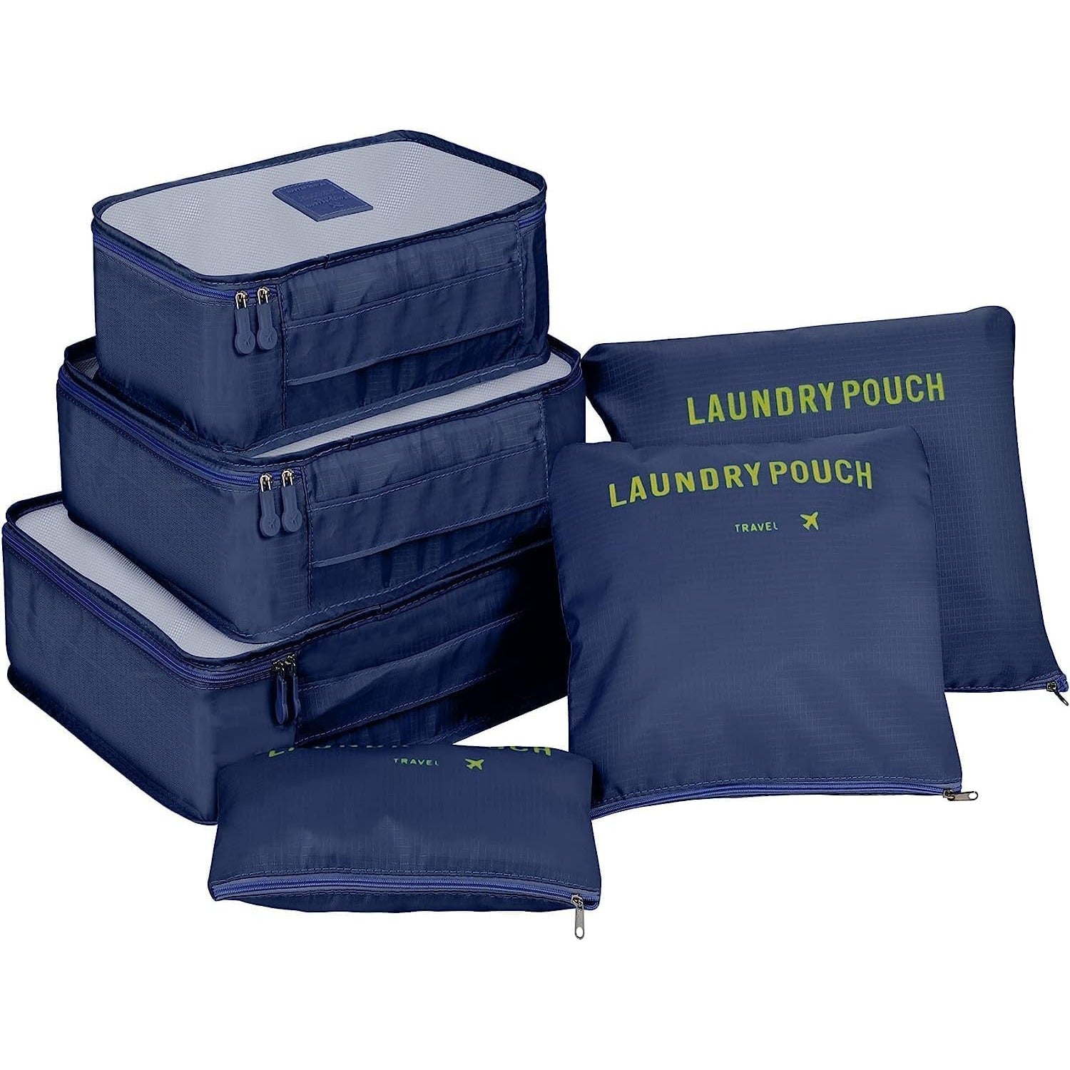 Lazer 6 in 1 Travel Packing Cubes Set – Polyester Luggage Organizer Bags with Laundry Bag, Undergarment Pouch & Clothes Storage for Suitcase (Dark Blue)