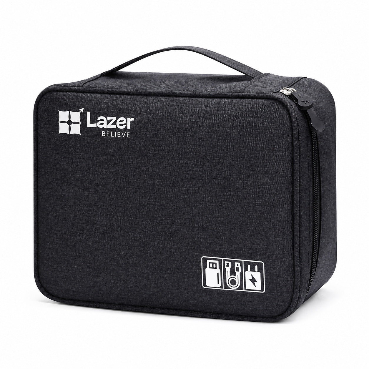 Lazer Polyester Electronics Accessories Organizer Bag, Universal Carry Travel Gadget Bag For Cables, Plug And More, Perfect Size Fits For Pad Phone Charger Hard Disk - Black