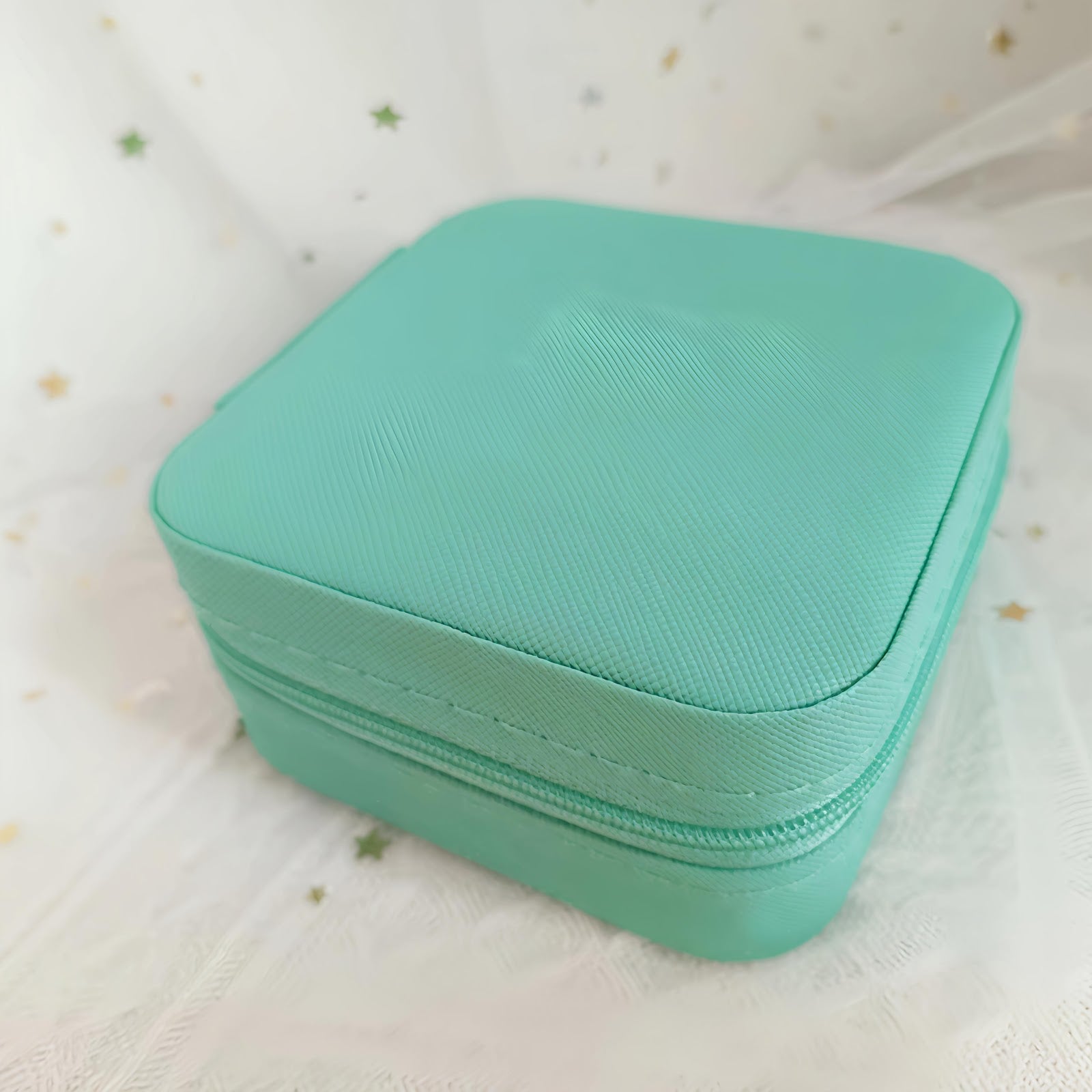 Lazer Jewellery Organiser PU Leather Zipper Square Portable Mini Square Storage Box Case with Dividers Container for Rings, Earrings, Necklace Home Organizer