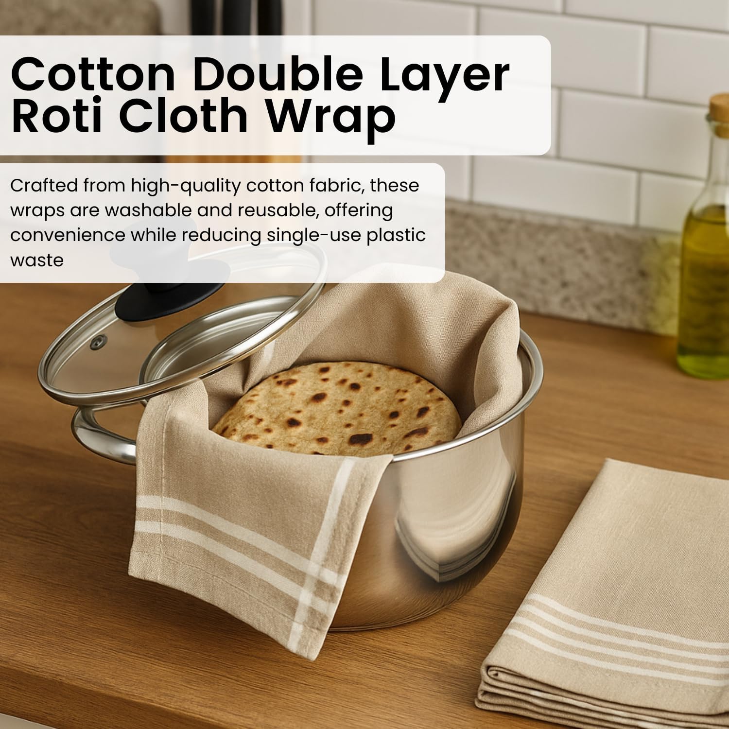 Lazer Double Layer Roti Wrap – Pack of 3 Premium Cotton Chapati Covers with Flaps, Soft & Durable Cotton Seed Fabric for Roti, Paratha, Phulka, Hot Case Kitchen Use