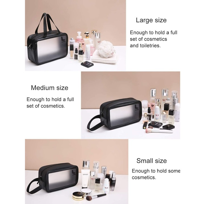 Lazer Makeup Travel Pouch, Cosmetic Bag, Travel kit Pouch for Toiletries, Brushes and Cosmetics - Set of 3 - Washbag Pouch - Black