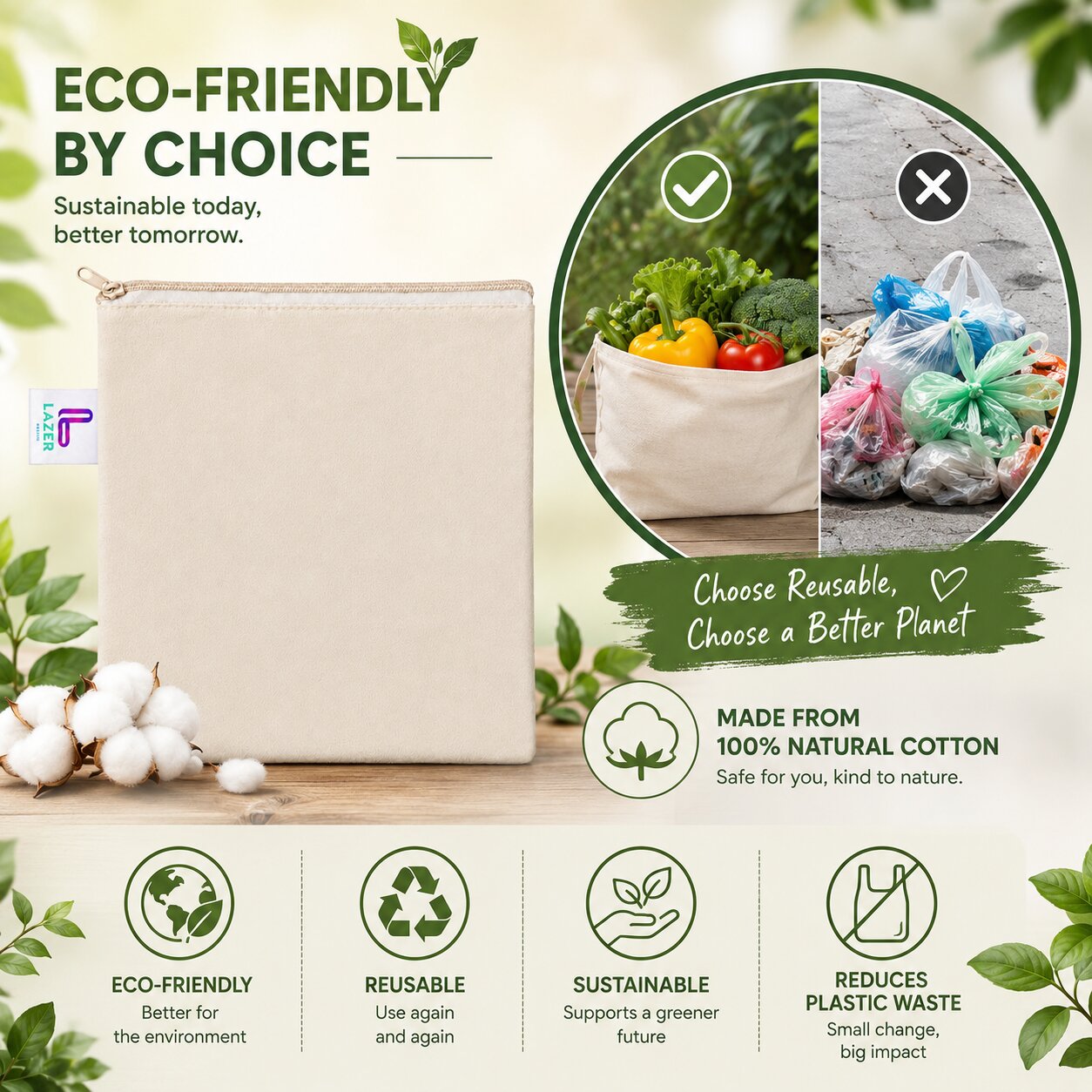 Lazer Reusable Vegetable Storage Bags Pack of 10 | 10x10 Inch Zip Lock Fridge Bags | Plastic Food & Jewellery Storage Pouches with Zipper