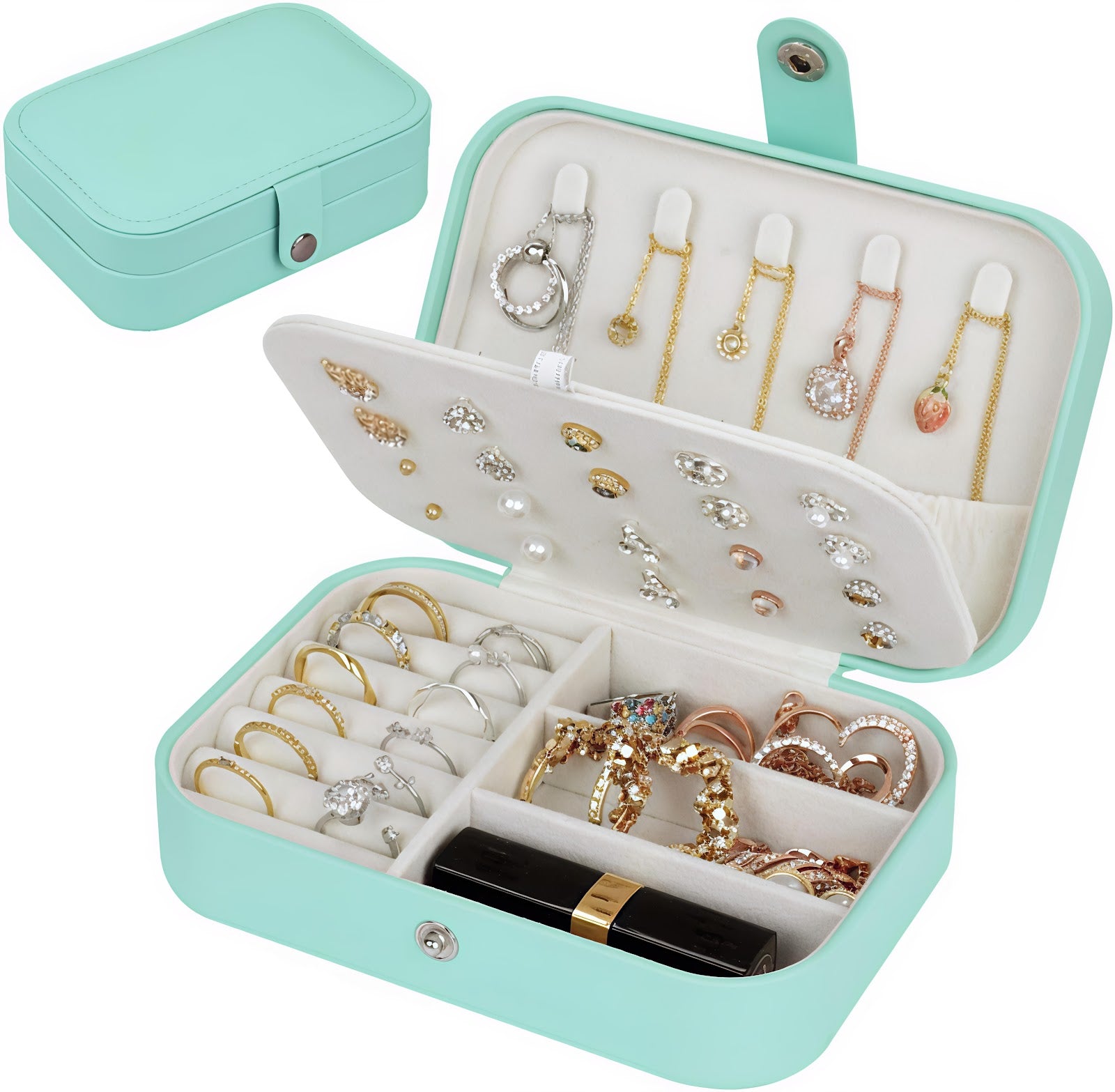 Lazer Jewellery Organiser PU Leather Zipper Portable Storage Box Case with Dividers Container for Rings, Earrings, Necklace Home Organizer