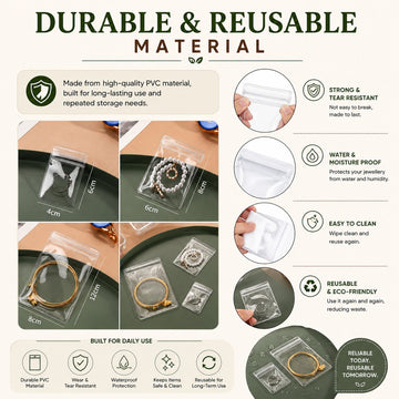 Lazer Pack of 17 Transparent Jewellery Storage Pouches | Clear PVC Zip Lock Organizer Bags for Rings, Earrings, Necklaces & Accessories