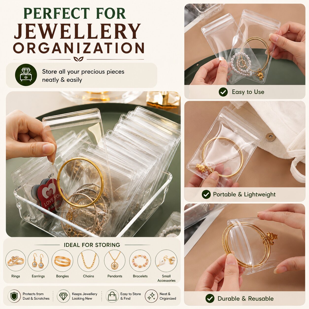 Lazer Pack of 17 Transparent Jewellery Storage Pouches | Clear PVC Zip Lock Organizer Bags for Rings, Earrings, Necklaces & Accessories
