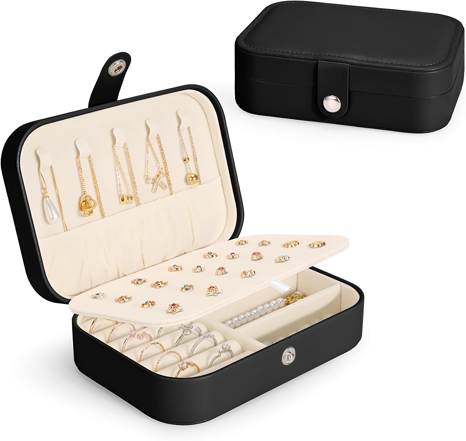 Lazer Jewellery Organiser PU Leather Zipper Portable Storage Box Case with Dividers Container for Rings, Earrings, Necklace Home Organizer