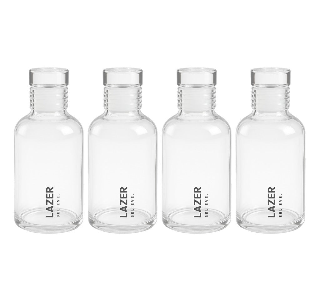 Lazer Pure Borosilicate Glass Water Bottle Set of 4 – 300ml Each, BPA-Free, Eco-Friendly, Durable & Leak-Proof Transparent Bottles