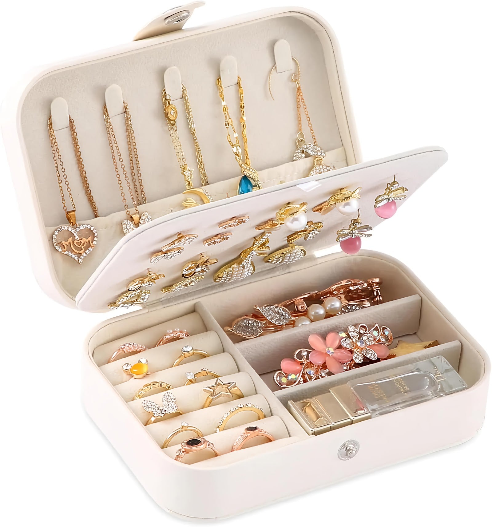 Lazer Jewellery Organiser PU Leather Zipper Portable Storage Box Case with Dividers Container for Rings, Earrings, Necklace Home Organizer