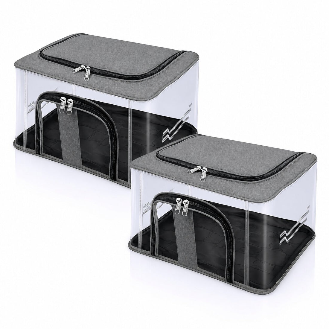 Lazer Pack of 2 Clothes Storage Bags – 33L Nylon Wardrobe Organizer with Transparent PVC Window, Moisture Proof Saree & Clothes Storage Box with Carry Handle (Grey, 44 x 31 x 24 cm)