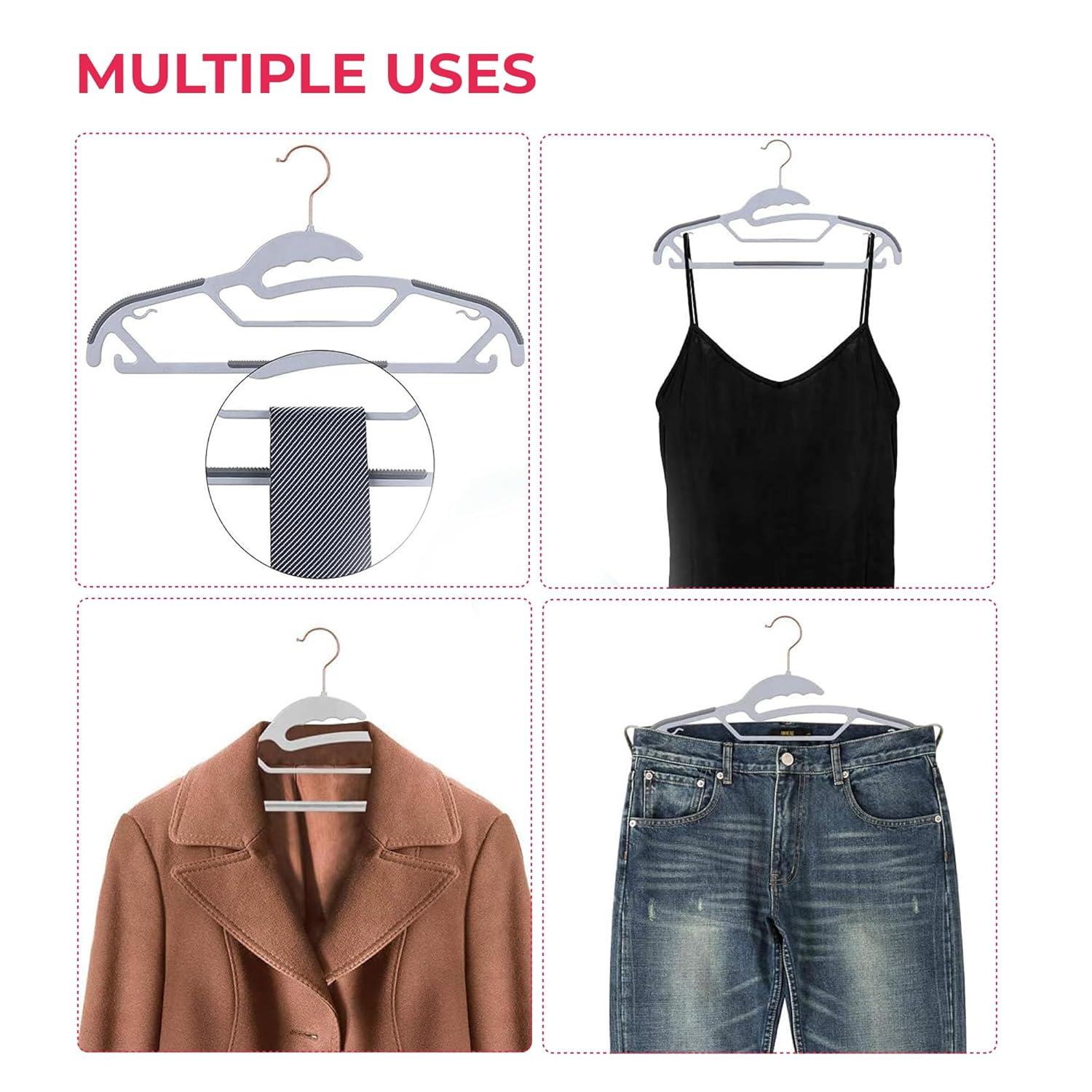 Lazer Clothes Hangers (Pack of 6) with Non-Slip Pads, Space Saving, 6 mm Thickness, Super Lightweight Organizer, Clothes Hanger for Wardrobe, Clothing Hanging