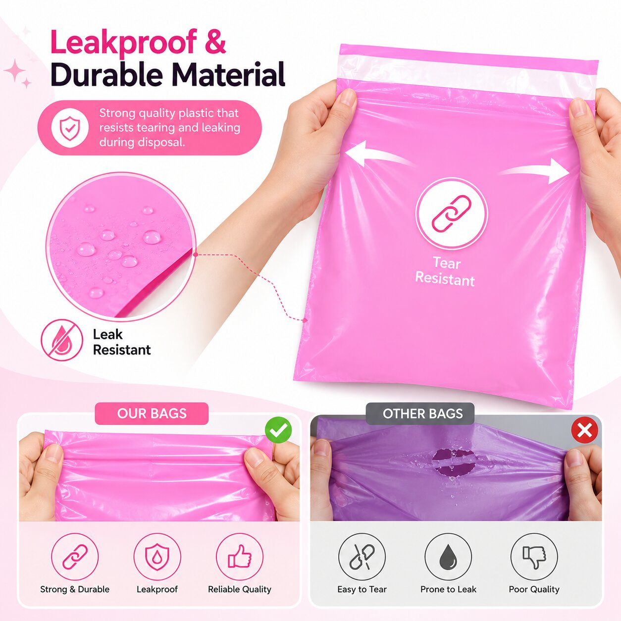 Lazer Pack of 20 Sanitary Napkin Disposal Bags for Women | Pink Self-Sealing Feminine Hygiene Disposal Bags for Pads & Tampons | Leakproof Privacy Disposal Covers | 8 x 11 Inches