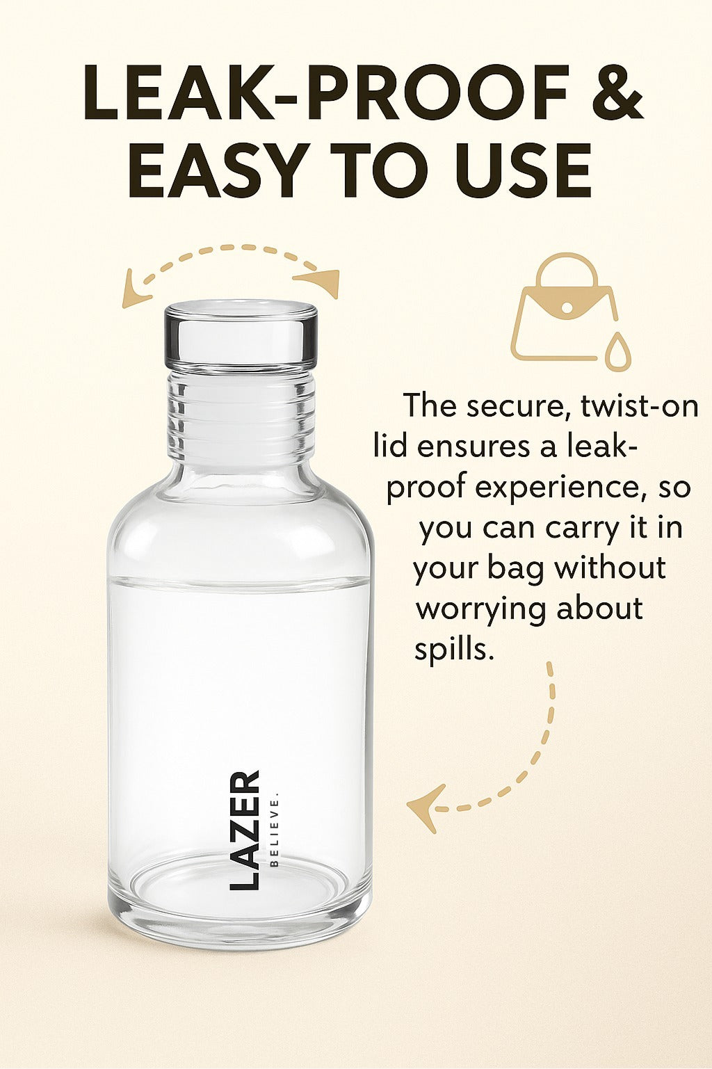 Lazer Pure Borosilicate Glass Water Bottle 300ml – BPA-Free, Eco-Friendly, Durable & Leak-Proof Transparent Bottle