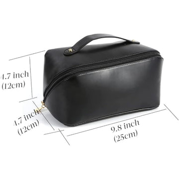 Lazer Travel Cosmetic Makeup Pouches for Women Travel Organizer Bag Portable Pouch Open Flat Toiletry Bag Make Up Organizer with Divider and Handle (Black)