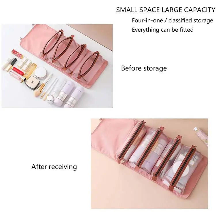 Lazer 4 in 1 Detachable Large Nylon Portable Cosmetic Mesh Bag, Makeup Organizer, Toiletry Pouch for Men and Women, Portable Travel Bag for Makeup Essentials (Baby Pink)