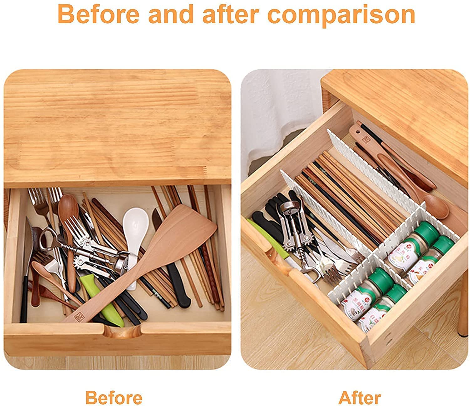 Lazer 8 Adjustable Strips Interlocking Self Assembly Plastic Drawer Divider Storage Organizer - Grid Closet Partition Strips for Home, Office, Wardrobe, Cabinet (Pack of 8)