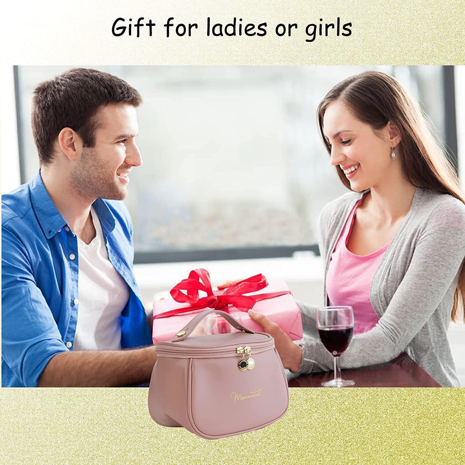 Lazer Portable Travel Makeup Organizer for Women & Girls – Large Capacity PU Leather Cosmetic Storage Bag with Handle, Adjustable Dividers & Brush Compartments, Stylish Toiletry Case (Pink)