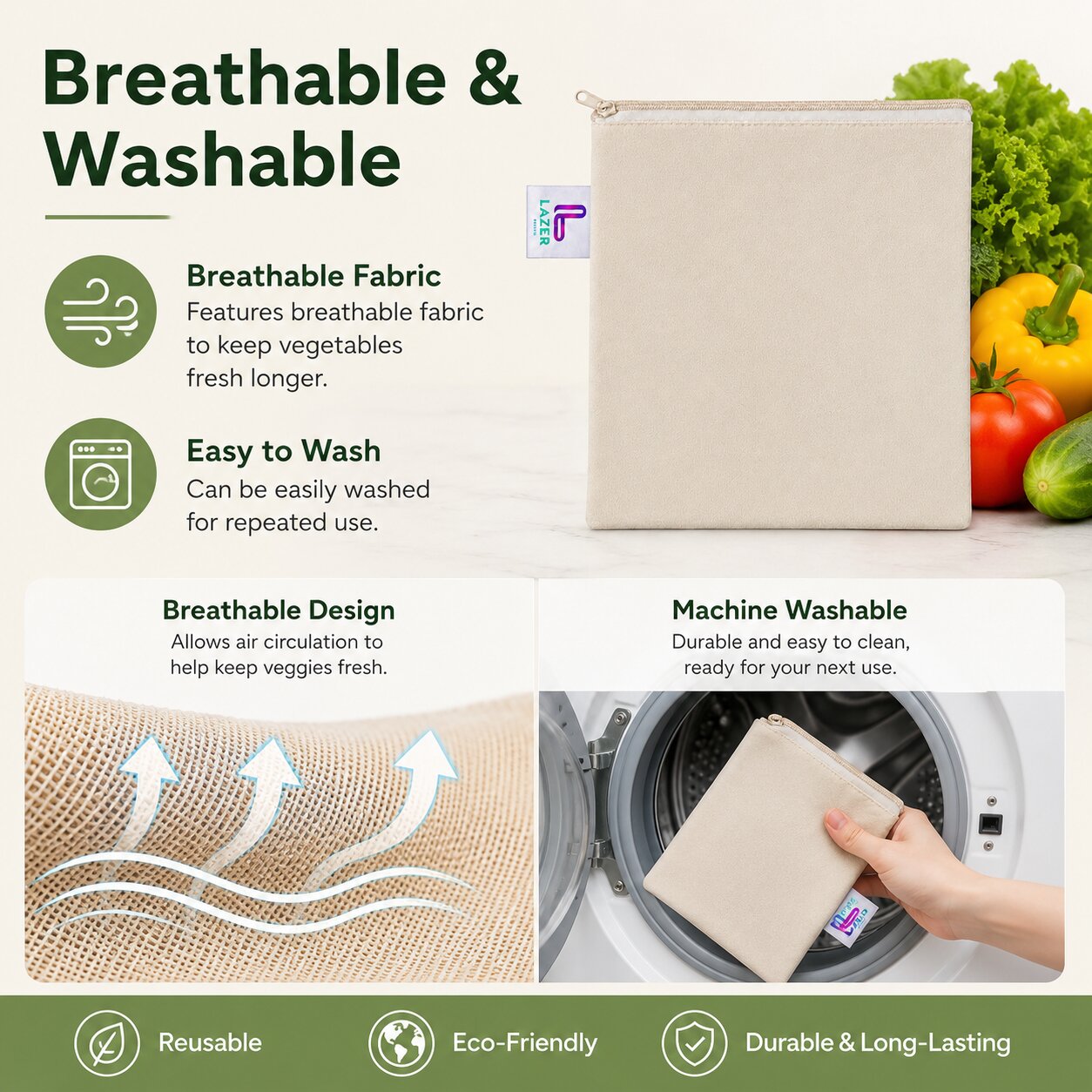 Lazer Reusable Vegetable Storage Bags Pack of 10 | 10x10 Inch Zip Lock Fridge Bags | Plastic Food & Jewellery Storage Pouches with Zipper