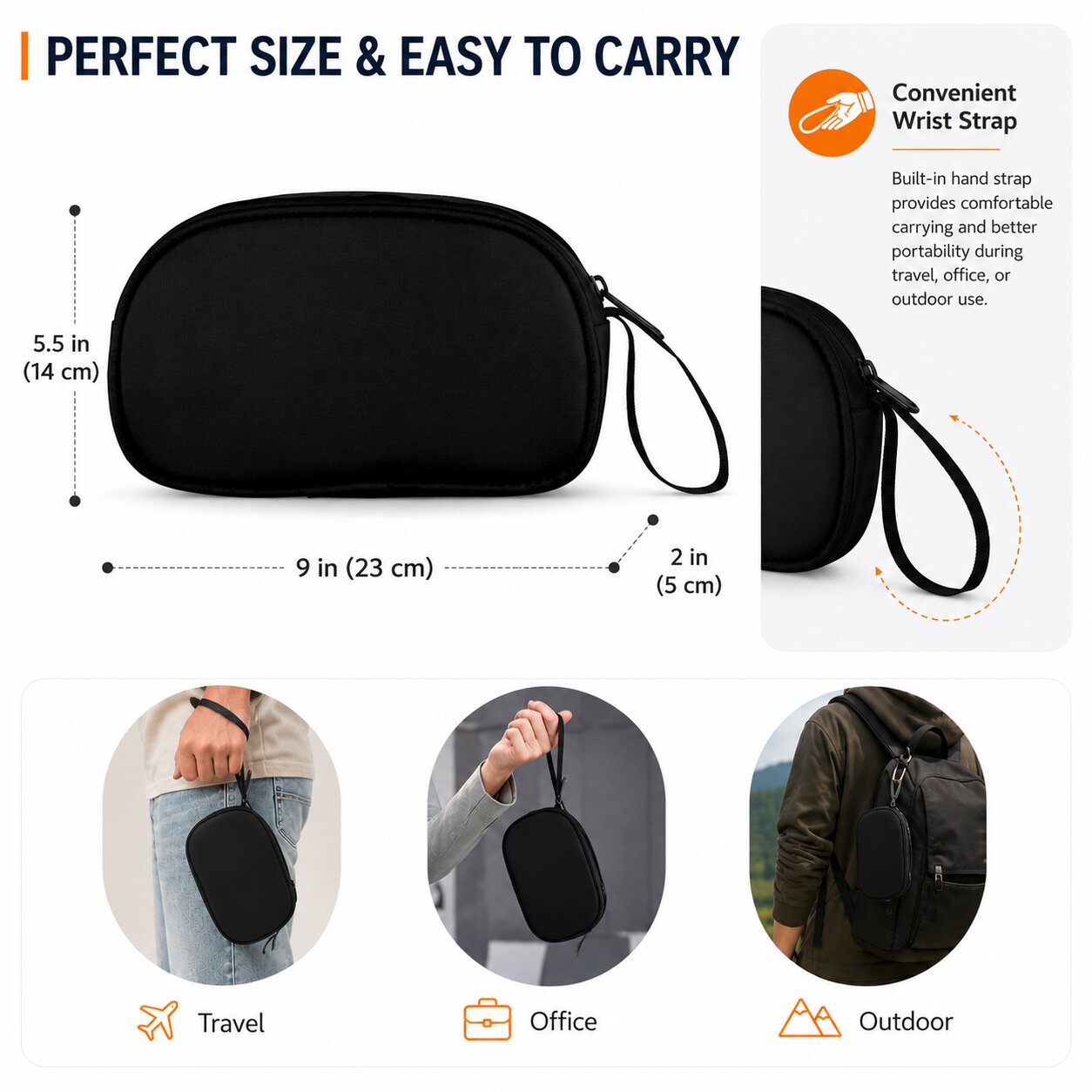 Lazer Premium Travel Pouch Multipurpose Organizer Bag for Toiletries, Cables, Stationery & Daily Essentials | Lightweight Zipper Carry Case for Travel, School & Office (Black)