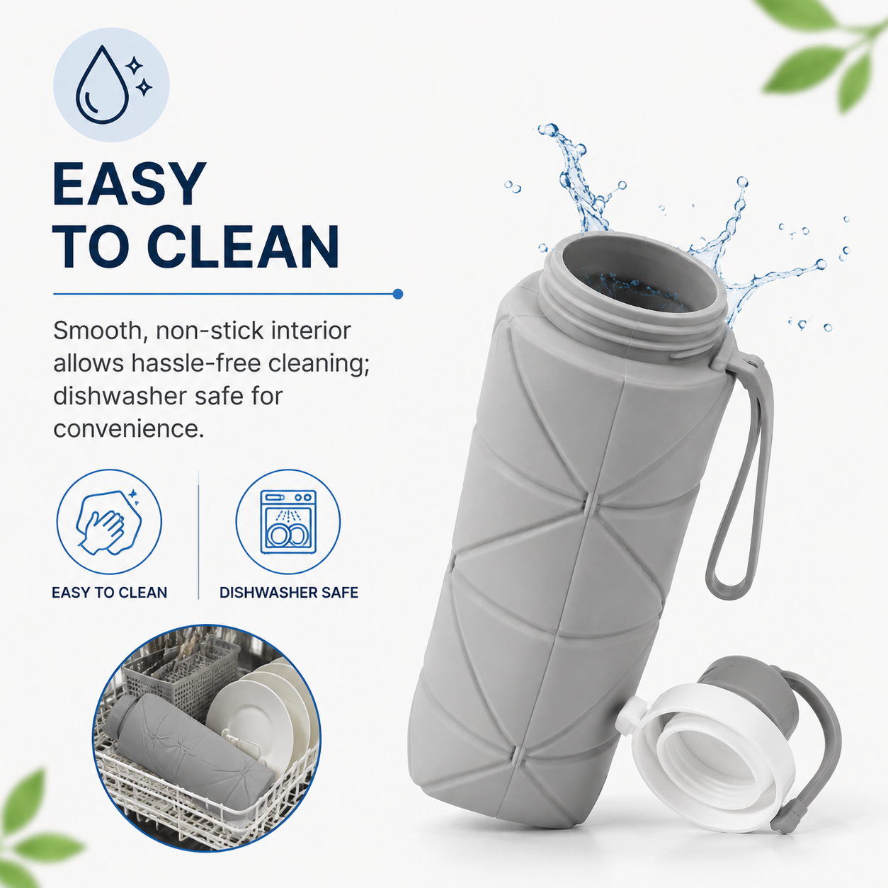 Lazer Silicone Foldable Travel Water Bottle 600ml – BPA-Free, Leakproof & Reusable for Hiking, Camping, Cycling, Yoga & Outdoor Sports (Grey)
