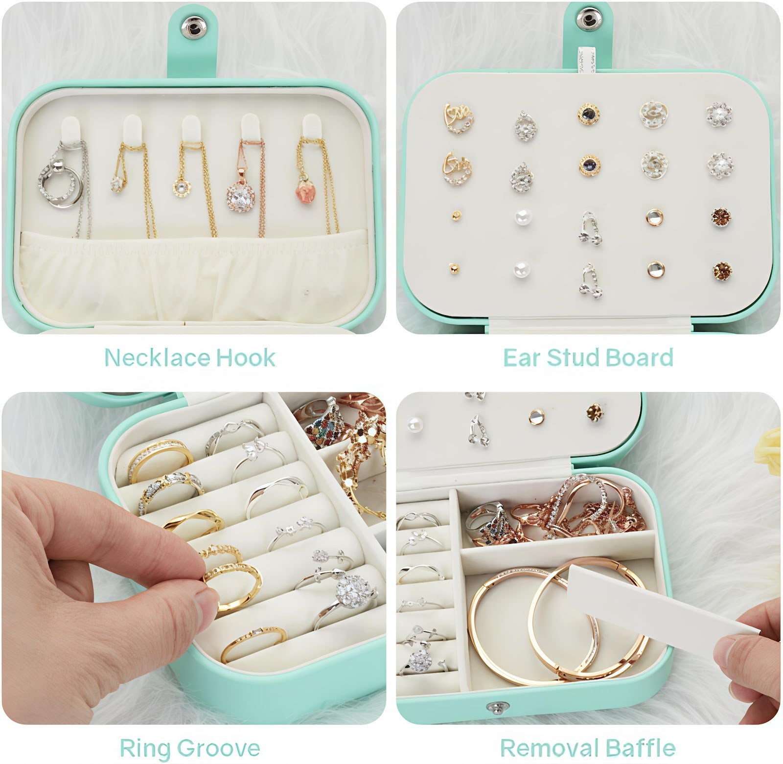 Lazer Jewellery Organiser PU Leather Zipper Portable Storage Box Case with Dividers Container for Rings, Earrings, Necklace Home Organizer