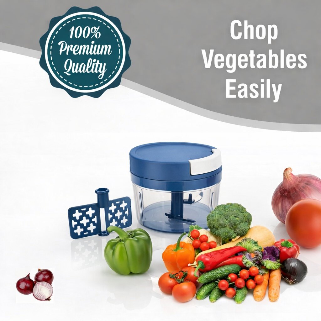 Lazer 650ml Manual Handy Chopper with 3 Stainless Steel Blades | Multipurpose Vegetable & Fruit Cutter for Kitchen (Blue)