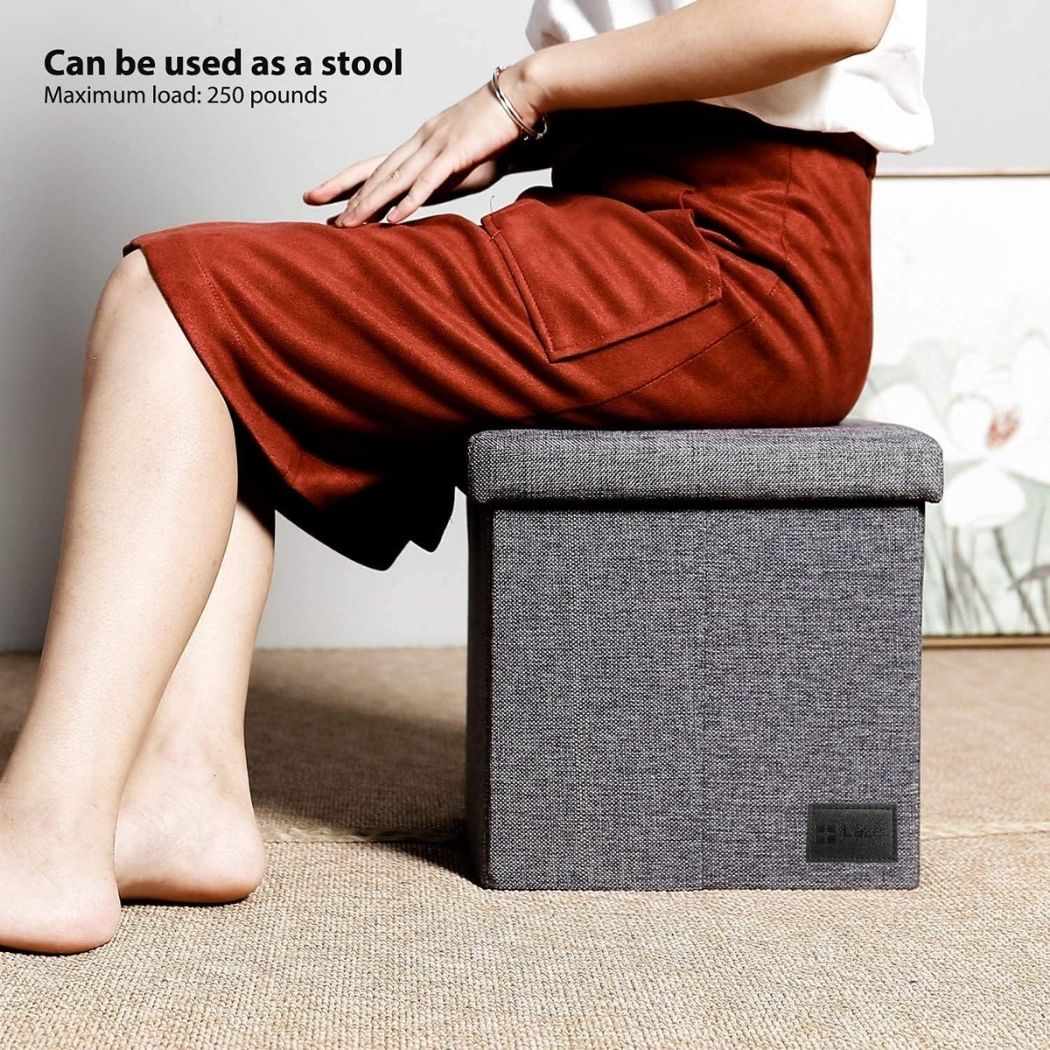 Lazer Linen Folding Organizer Ottoman Storage Bench Footrest
