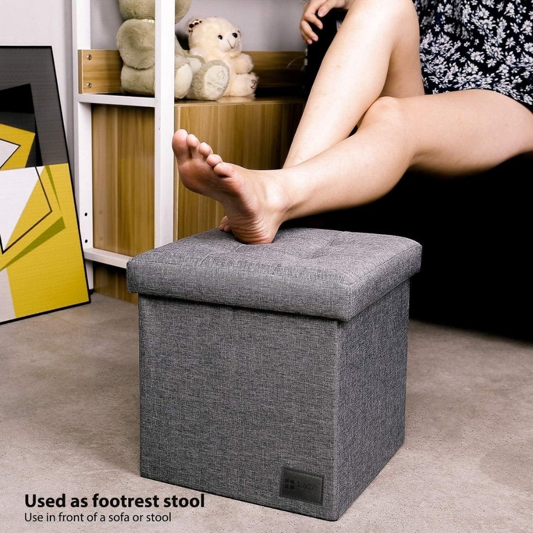 Lazer Linen Folding Organizer Ottoman Storage Bench Footrest
