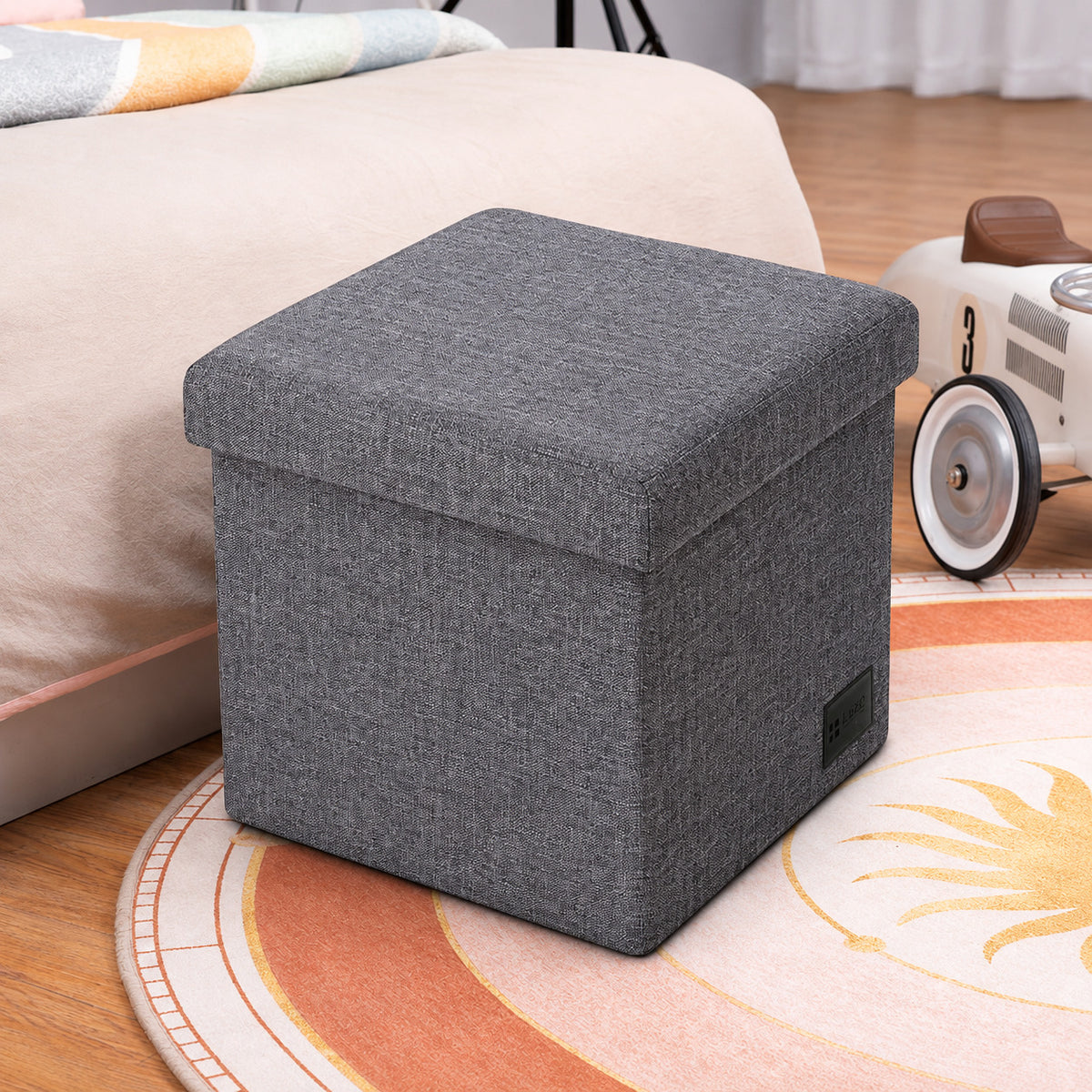 Lazer Linen Folding Organizer Ottoman Storage Bench Footrest