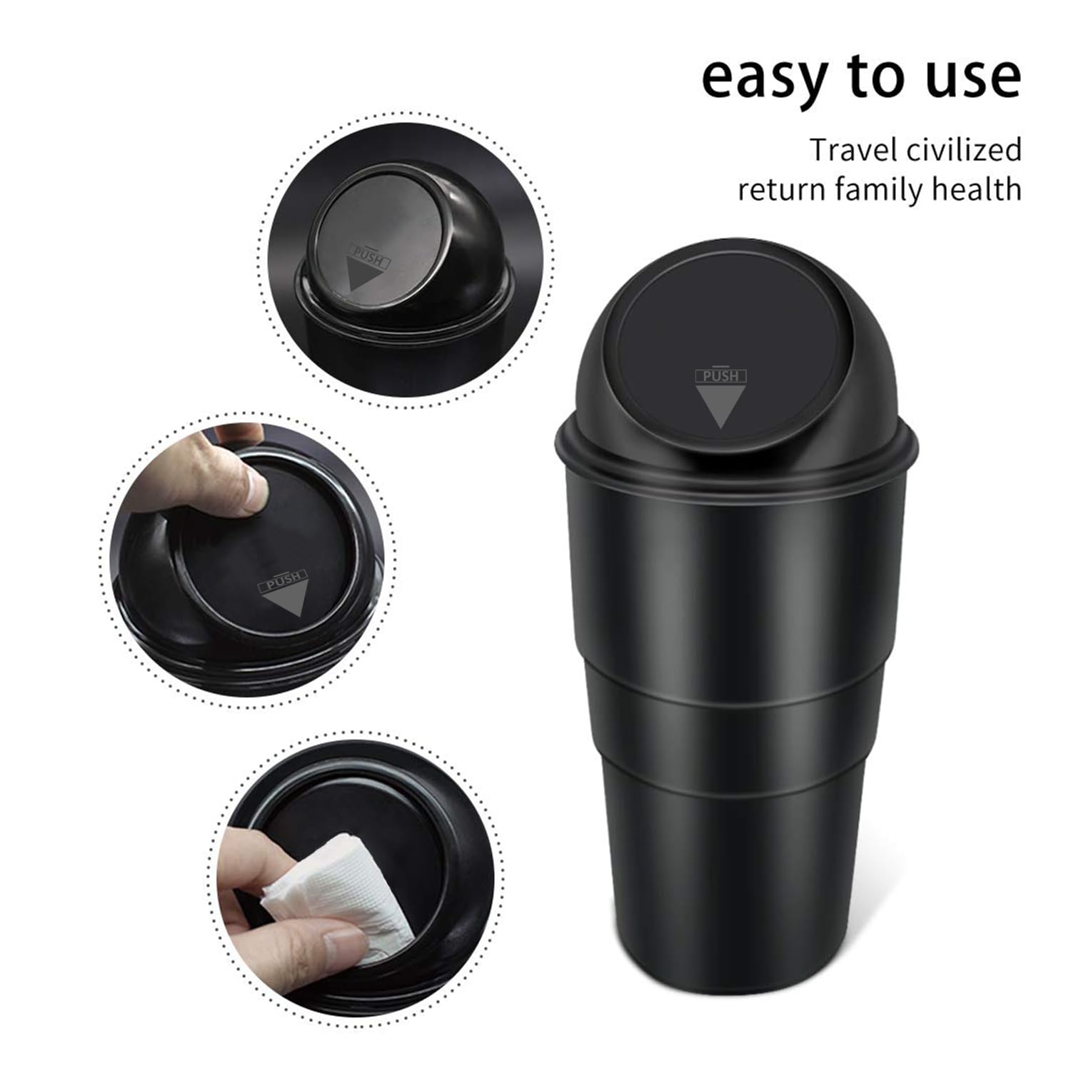 Lazer Portable Car Dustbin – Mini Plastic Trash Can for Cars (Black)
