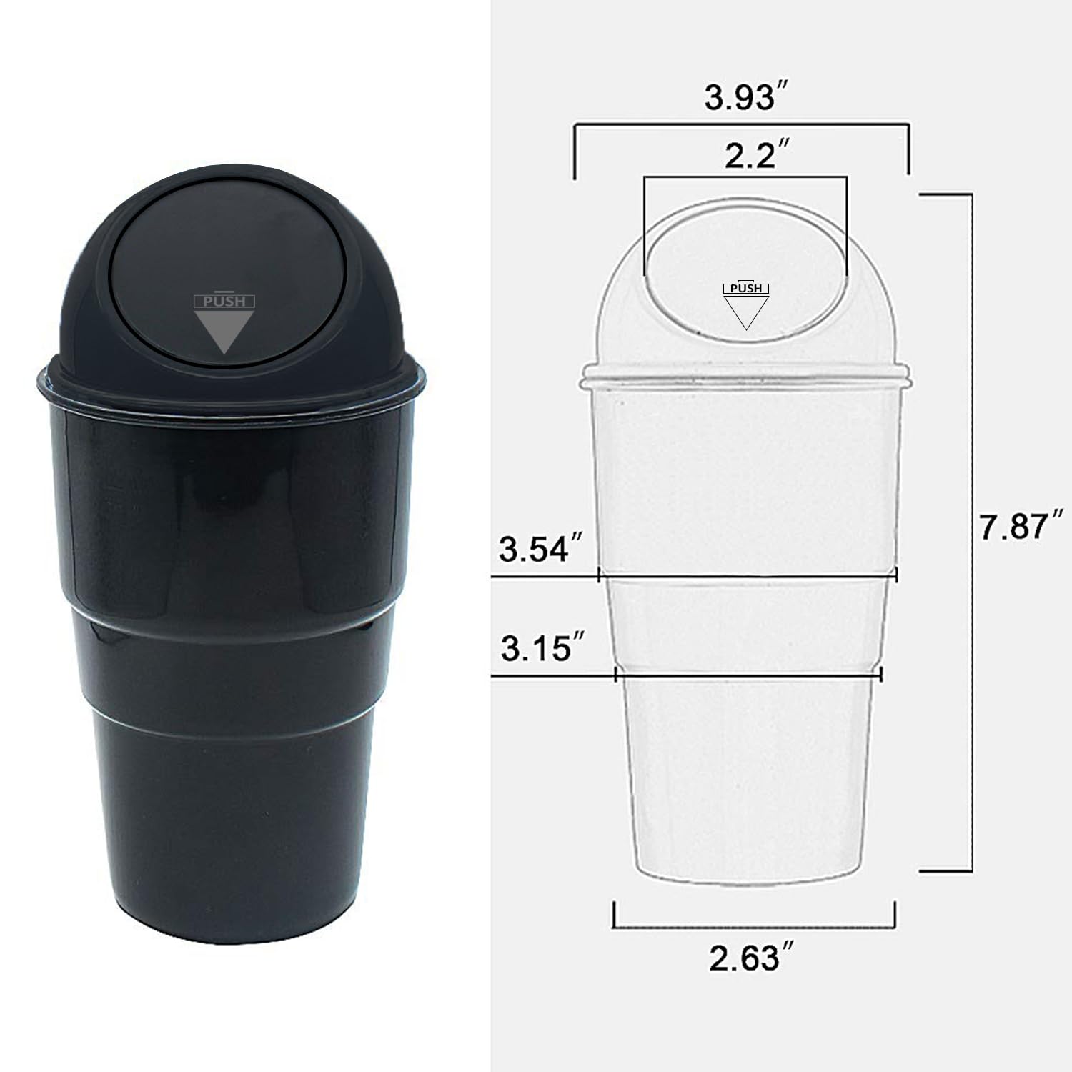 Lazer Portable Car Dustbin – Mini Plastic Trash Can for Cars (Black)