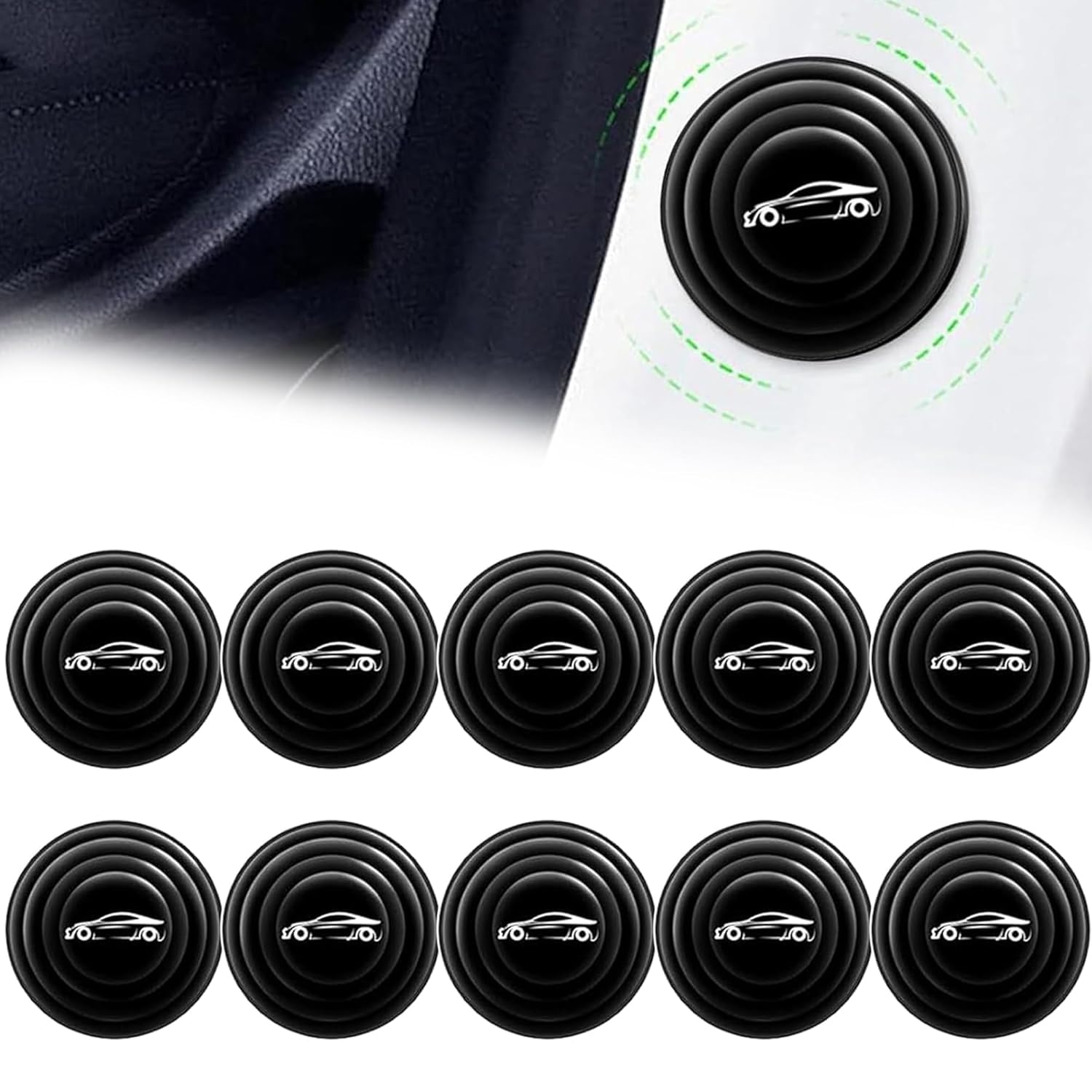 Lazer 10 Pcs Universal Car Door Shock Absorber Gaskets – Black with Car Logo | Door Protection Bumper Cushions