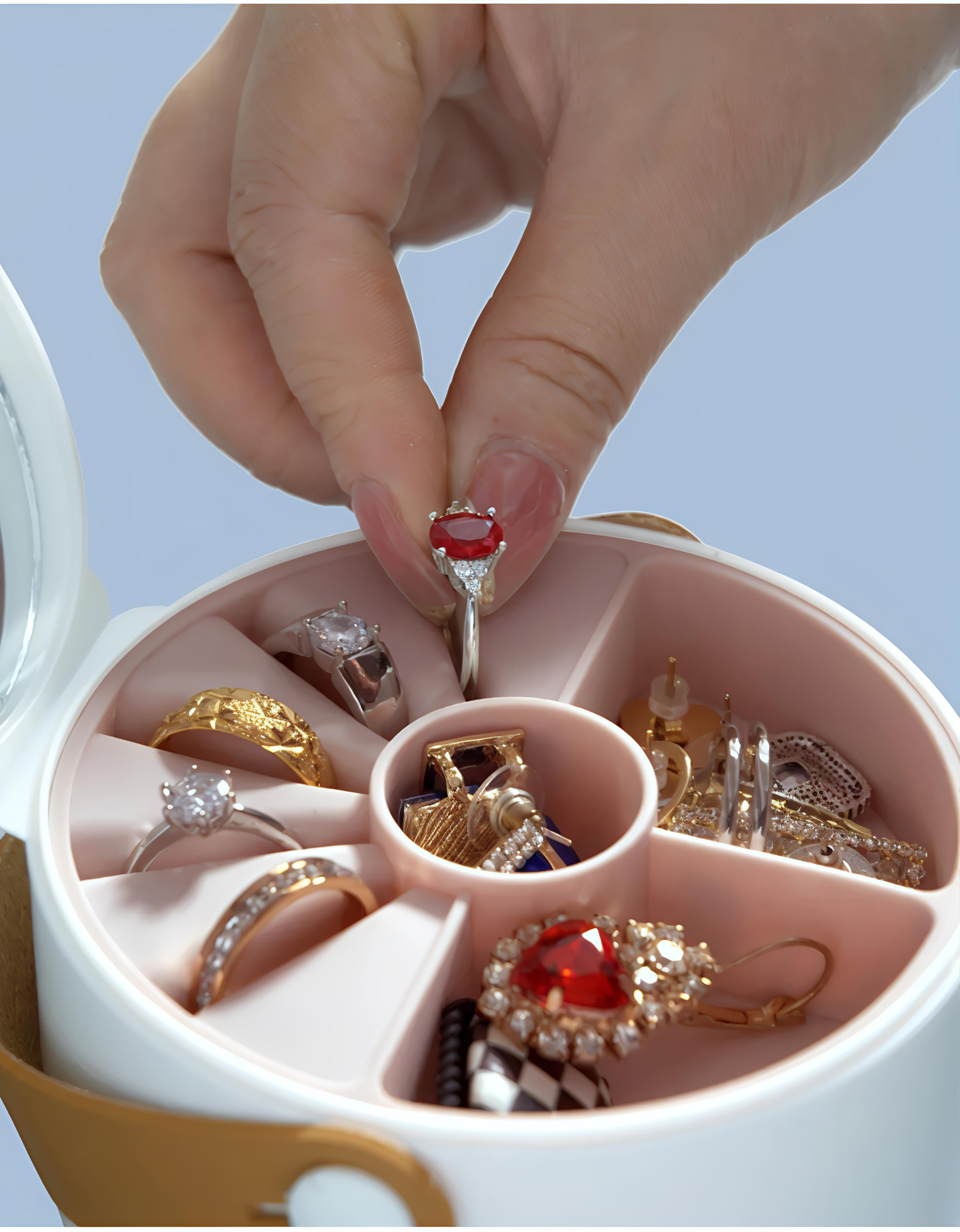 Lazer Mini Portable Jewellery Box Organized with Mirror, Portable Display Storage Container Box with Removable Compartments For Rings, Earrings, Necklaces, Gifts