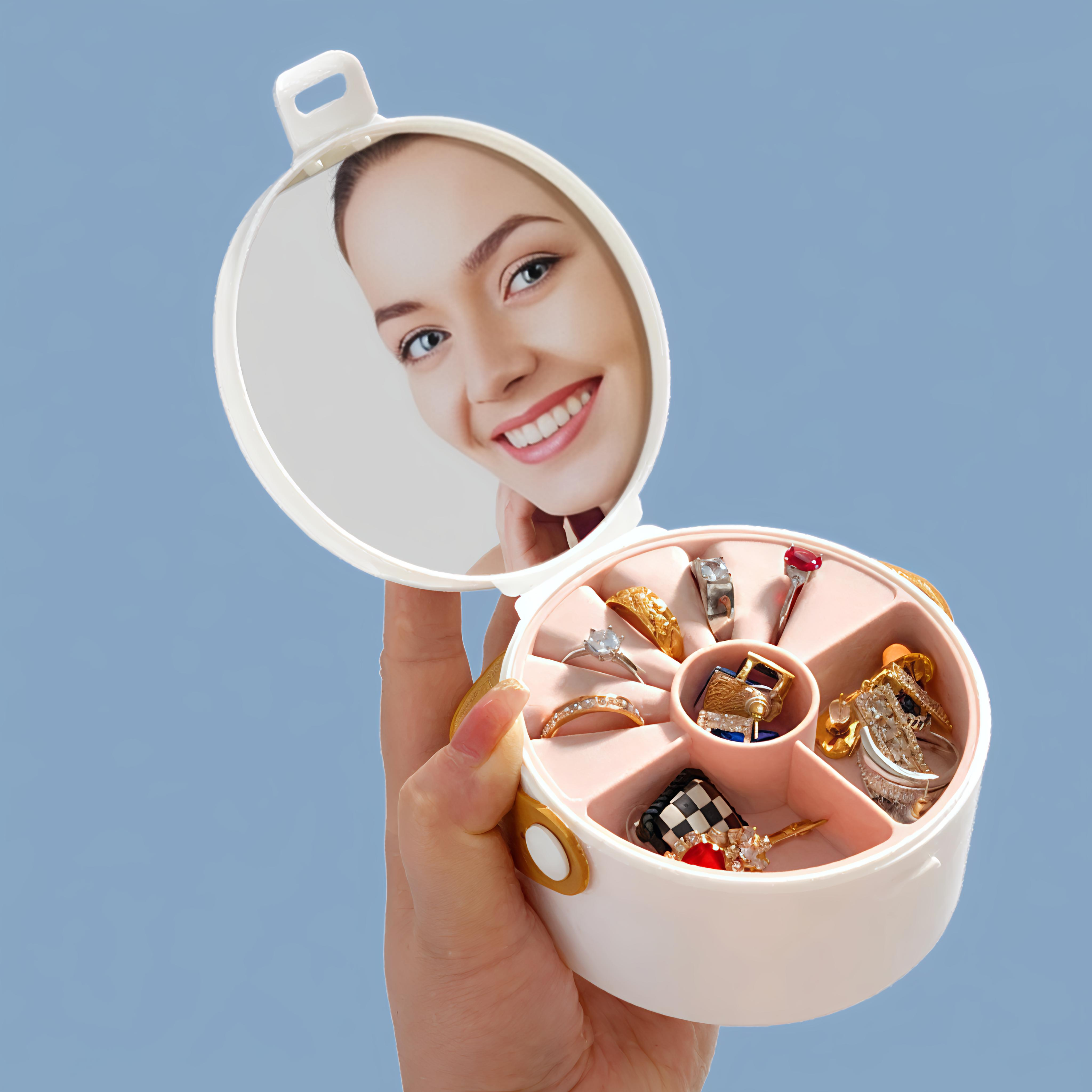 Lazer Mini Portable Jewellery Box Organized with Mirror, Portable Display Storage Container Box with Removable Compartments For Rings, Earrings, Necklaces, Gifts